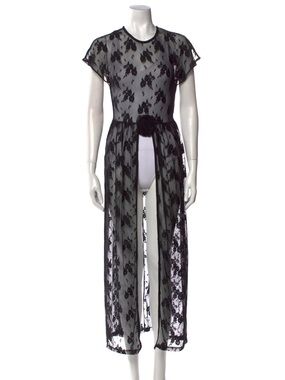 Mr. Larkin Gigi Floral Lace Sheer Unlined Slit Sheath Midi Dress Black XS